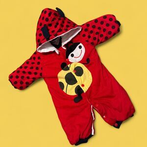 Y2K Spunky Kids Ladybug Cozy Hooded Romper - 3-6 months